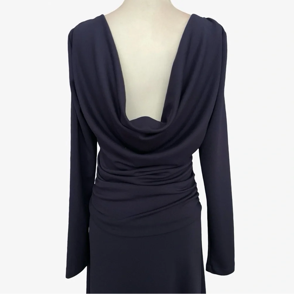 Anthropologie Long-Sleeve Cowl-Back Maxi Dress Navy Blue Medium NWT - Picture 9 of 13